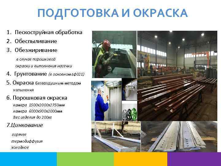 ПОДГОТОВКА И ОКРАСКА 1. Пескоструйная обработка 2. Обеспыливание 3. Обезжиривание в случае порошковой окраски