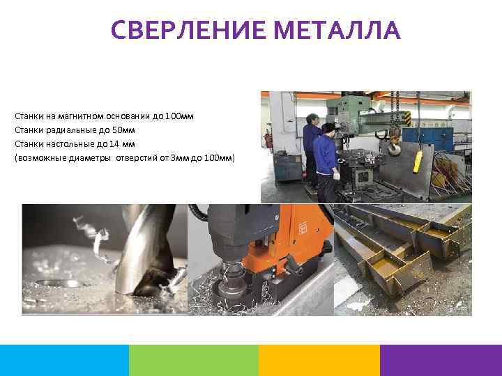 СВЕРЛЕНИЕ МЕТАЛЛА Станки на магнитном основании до 100 мм Станки радиальные до 50 мм