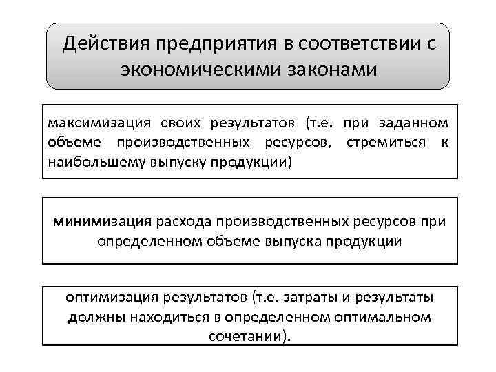 Действия предприятия в соответствии с экономическими законами максимизация своих результатов (т. е. при заданном