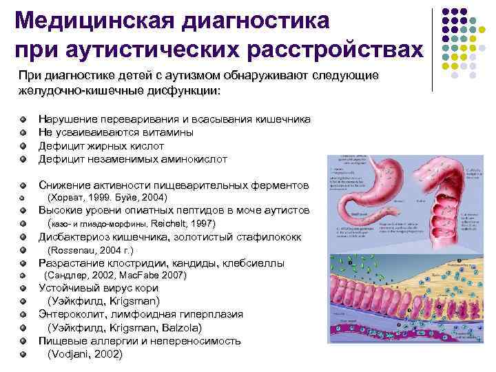 Медицинская диагностика при аутистических расстройствах При диагностике детей с аутизмом обнаруживают следующие желудочно-кишечные дисфункции: