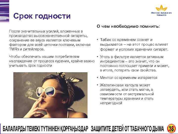 Срок годности О чем необходимо помнить: После значительных усилий, вложенных в производство высококачественной сигареты,