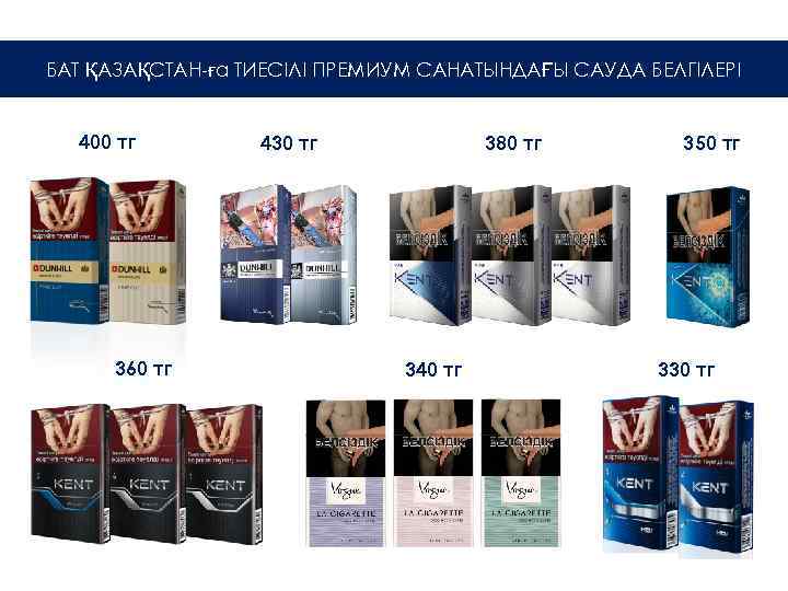 БАТ ҚАЗАҚСТАН-ға ТИЕСІЛІ ПРЕМИУМ САНАТЫНДАҒЫ САУДА БЕЛГІЛЕРІ 400 тг 360 тг 430 тг 380