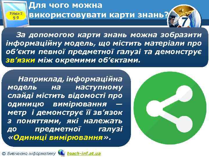 Розділ 2 § 9 Для чого можна використовувати карти знань? 7 За допомогою карти