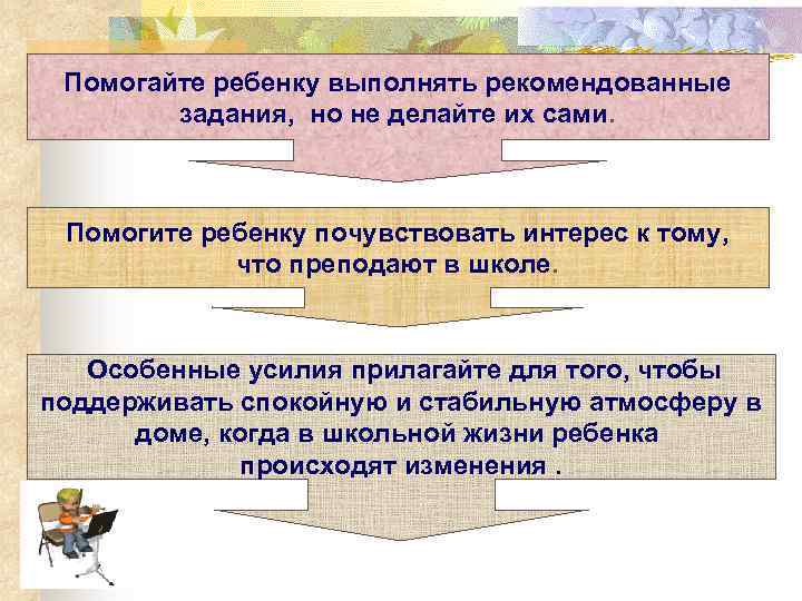 Помогайте ребенку выполнять рекомендованные задания, но не делайте их сами. Помогите ребенку почувствовать интерес