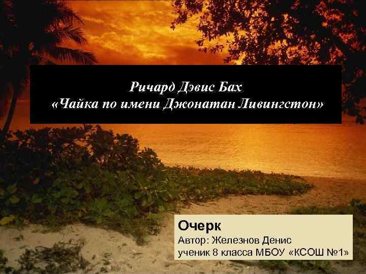 Ричард Дэвис Бах «Чайка по имени Джонатан Ливингстон» Очерк Автор: Железнов Денис ученик 8