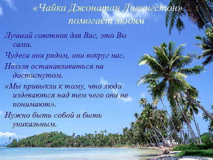  «Чайка Джонатан Ливингстон» помогает людям Лучший советник для Вас, это Вы сами. Чудеса