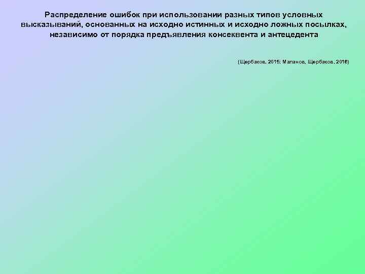 Распределение ошибок при использовании разных типов условных высказываний, основанных на исходно истинных и исходно