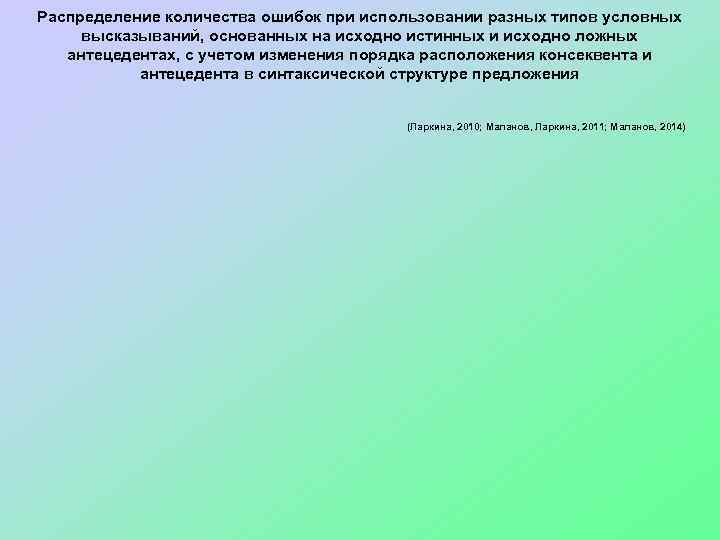 Распределение количества ошибок при использовании разных типов условных высказываний, основанных на исходно истинных и