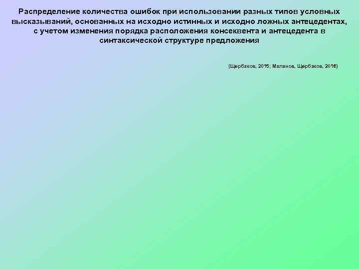 Распределение количества ошибок при использовании разных типов условных высказываний, основанных на исходно истинных и