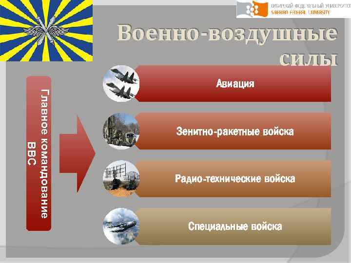 Военно-воздушные силы Главное командование ВВС Авиация Зенитно-ракетные войска Радио-технические войска Специальные войска 