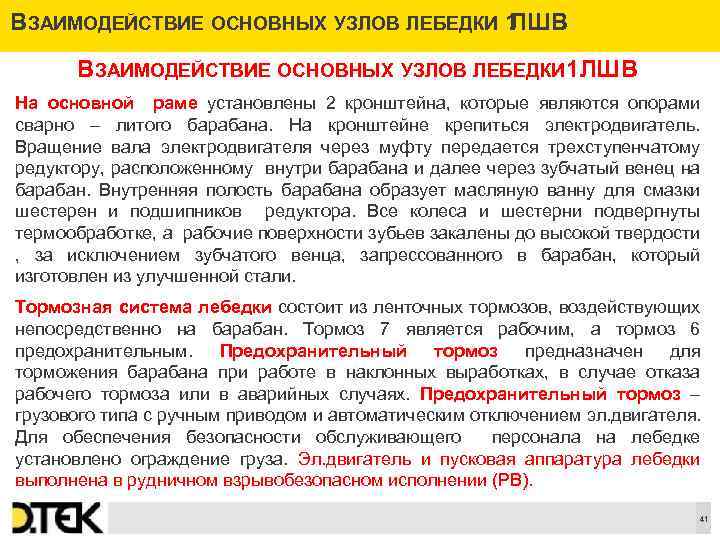 ВЗАИМОДЕЙСТВИЕ ОСНОВНЫХ УЗЛОВ ЛЕБЕДКИ 1 ЛШВ ВЗАИМОДЕЙСТВИЕ ОСНОВНЫХ УЗЛОВ ЛЕБЕДКИ ЛШВ 1 На основной