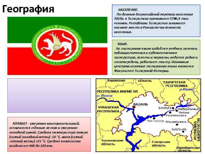 География НАСЕЛЕНИЕ По данным Всероссийской переписи населения 2010 г. в Татарстане проживает 3786, 4