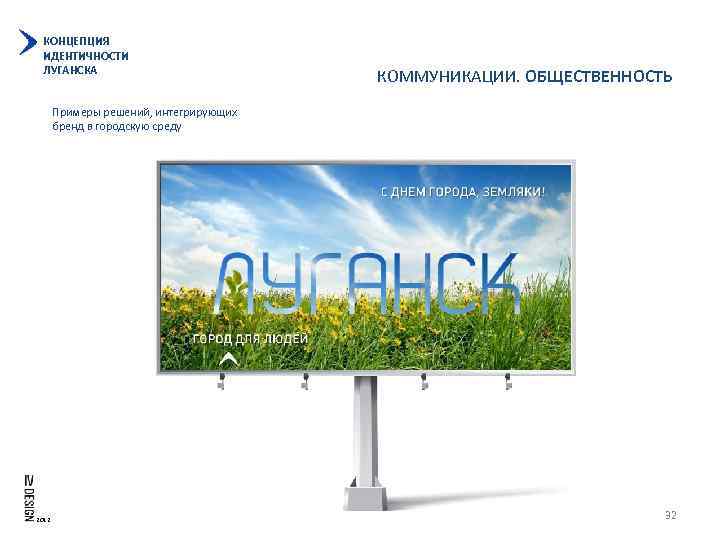 КОНЦЕПЦИЯ ИДЕНТИЧНОСТИ ЛУГАНСКА КОММУНИКАЦИИ. ОБЩЕСТВЕННОСТЬ Примеры решений, интегрирующих бренд в городскую среду 2012 32