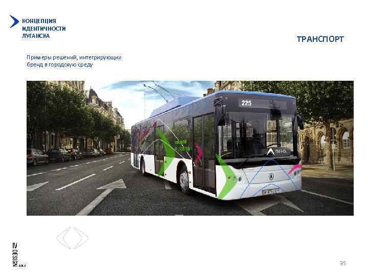 КОНЦЕПЦИЯ ИДЕНТИЧНОСТИ ЛУГАНСКА ТРАНСПОРТ Примеры решений, интегрирующих бренд в городскую среду 2012 35 
