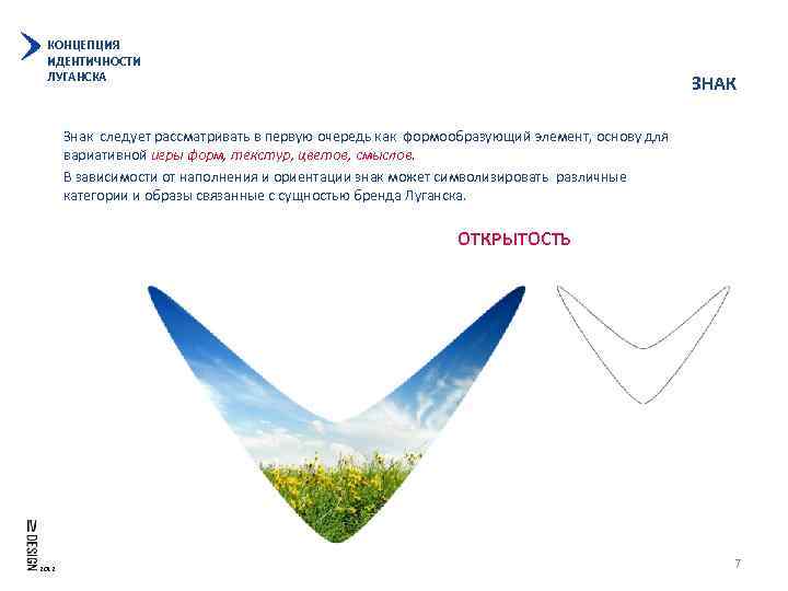КОНЦЕПЦИЯ ИДЕНТИЧНОСТИ ЛУГАНСКА ЗНАК Знак следует рассматривать в первую очередь как формообразующий элемент, основу