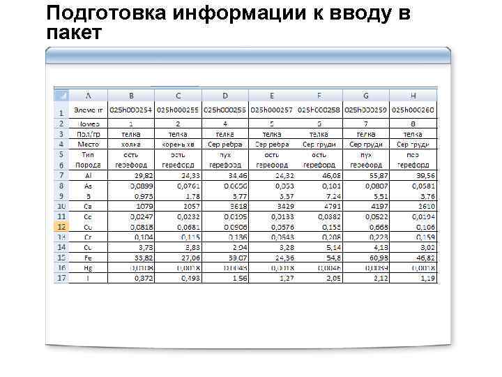 Подготовка информации к вводу в пакет 