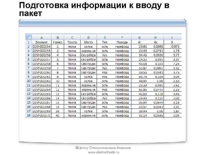 Подготовка информации к вводу в пакет ©Центр Статистического Анализа, www. statmethods. ru 