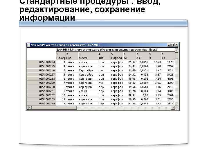 Стандартные процедуры : ввод, редактирование, сохранение информации 