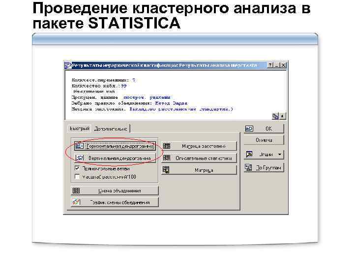 Проведение кластерного анализа в пакете STATISTICA 