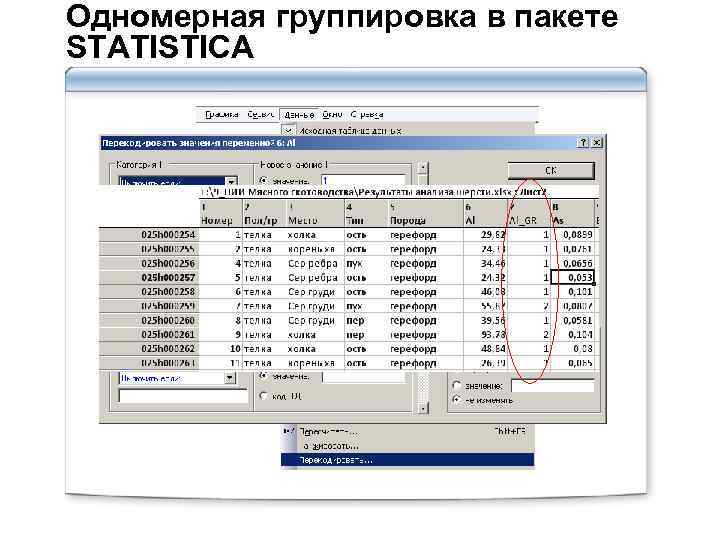 Одномерная группировка в пакете STATISTICA 