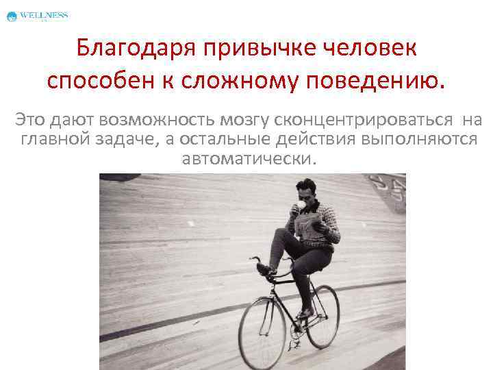 Благодаря привычке человек способен к сложному поведению. Это дают возможность мозгу сконцентрироваться на главной