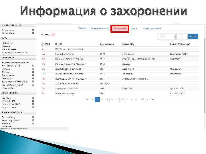Информация о захоронении 