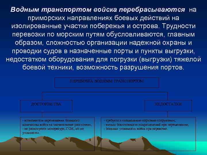 Водным транспортом войска перебрасываются на приморских направлениях боевых действий на изолированные участки побережья и
