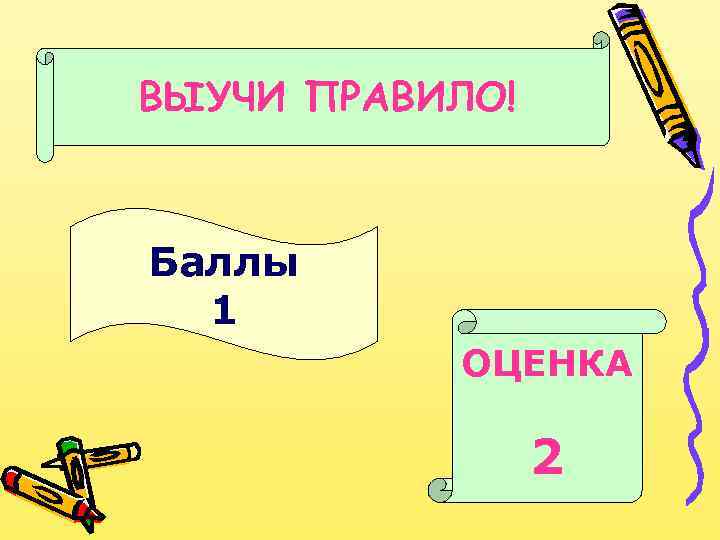 ВЫУЧИ ПРАВИЛО! Баллы 1 ОЦЕНКА 2 