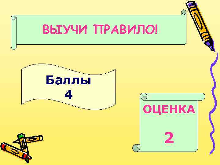 ВЫУЧИ ПРАВИЛО! Баллы 4 ОЦЕНКА 2 