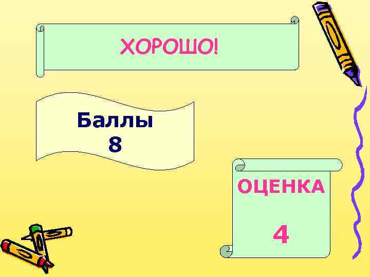 ХОРОШО! Баллы 8 ОЦЕНКА 4 