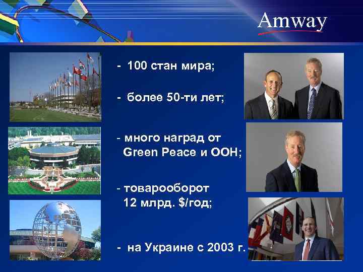 Amway - 100 стан мира; - более 50 -ти лет; - много наград от