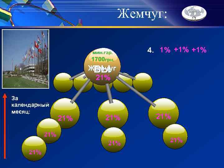 Жемчуг: мин. гар. 1700 грн. 4. 1% +1% Жемчуг ВЫ 21% За календарный месяц: