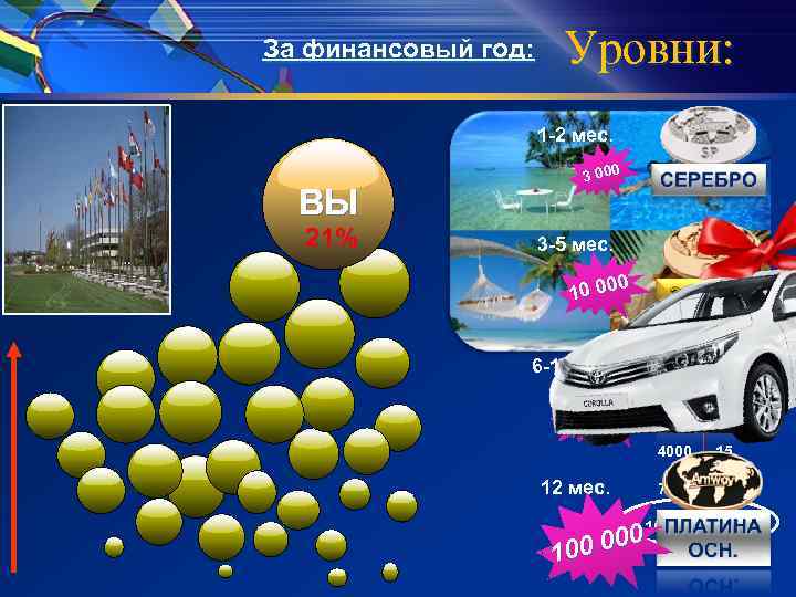 За финансовый год: Уровни: 1 -2 мес. ВЫ 21% 3 000 3 -5 мес.