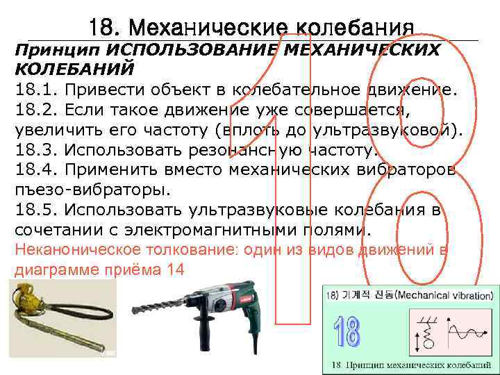 18. Механические колебания Принцип ИСПОЛЬЗОВАНИЕ МЕХАНИЧЕСКИХ КОЛЕБАНИЙ 18. 1. Привести объект в колебательное движение.