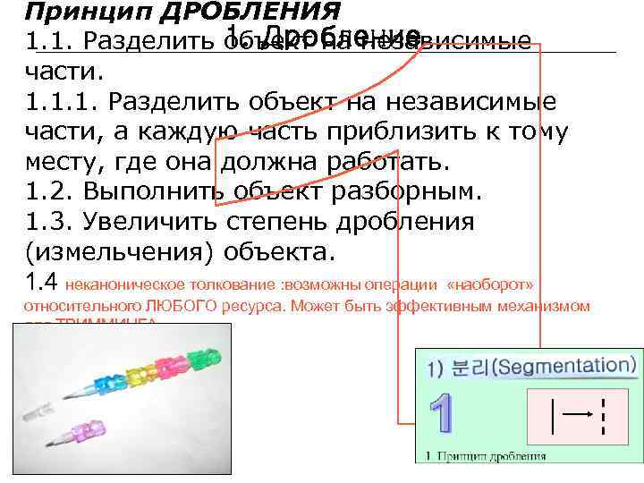 Принцип ДРОБЛЕНИЯ 1. Дробление 1. 1. Разделить объект на независимые части. 1. 1. 1.