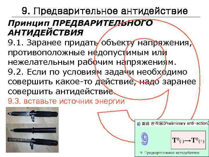 9. Предварительное антидействие Принцип ПРЕДВАРИТЕЛЬНОГО АНТИДЕЙСТВИЯ 9. 1. Заранее придать объекту напряжения, противоположные недопустимым