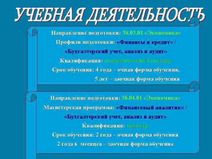 Направление подготовки: 38. 03. 01 «Экономика» Профили подготовки: «Финансы и кредит» / «Бухгалтерский учет,