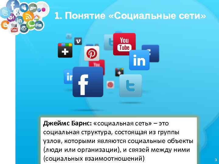 1. Понятие «Социальные сети» Джеймс Барнс: «социальная сеть» – это социальная структура, состоящая из