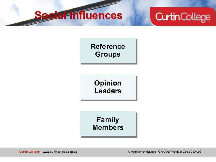 Social Influences Reference Groups Opinion Leaders Family Members Curtin College | www. curtincollege. edu.