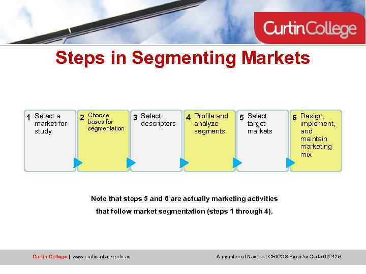 Steps in Segmenting Markets 1 Select a market for study 2 Choose bases for