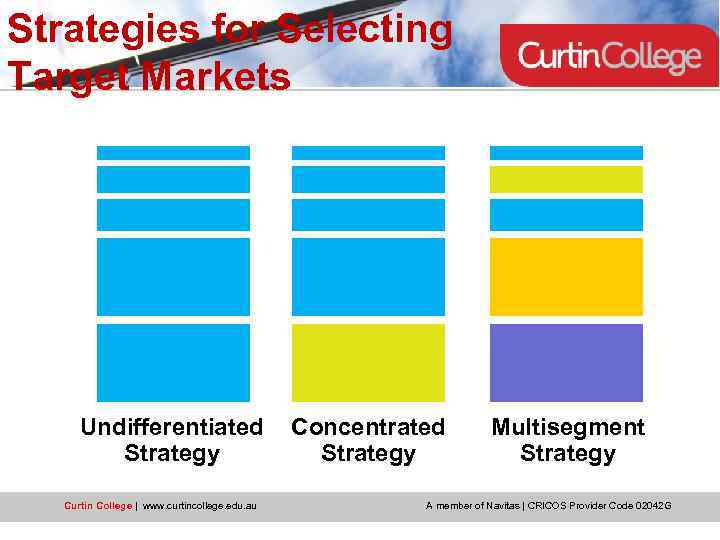 Strategies for Selecting Target Markets Undifferentiated Strategy Curtin College | www. curtincollege. edu. au