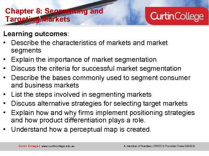 Introduction To Marketing 1100 And Chapter 8 Segmenting