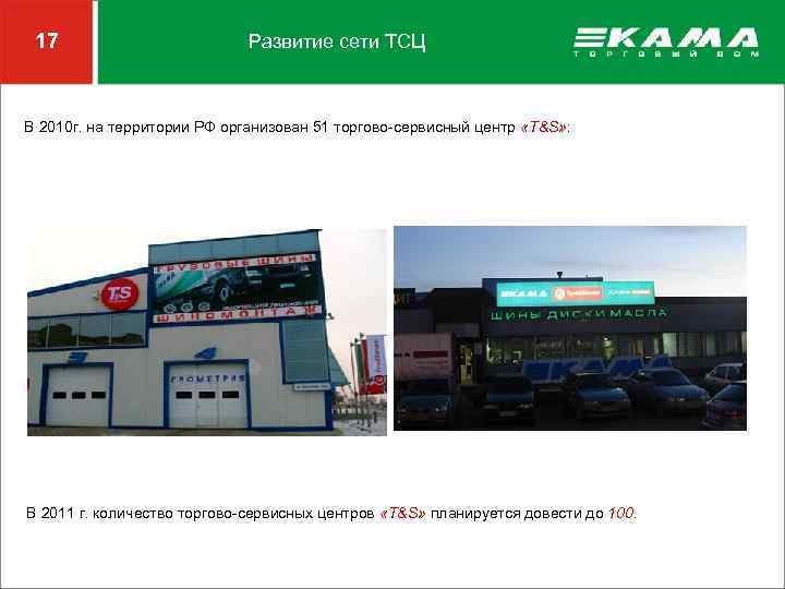 17 Развитие сети ТСЦ В 2010 г. на территории РФ организован 51 торгово-сервисный центр