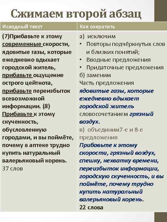 Сжимаем второй абзац Исходный текст Как сократить (7)Прибавьте к этому современные скорости, ядовитые газы,