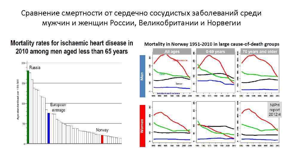 Сравнение смертности от сердечно сосудистых заболеваний среди мужчин и женщин России, Великобритании и Норвегии