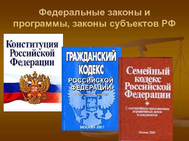 Федеральные законы и программы, законы субъектов РФ 