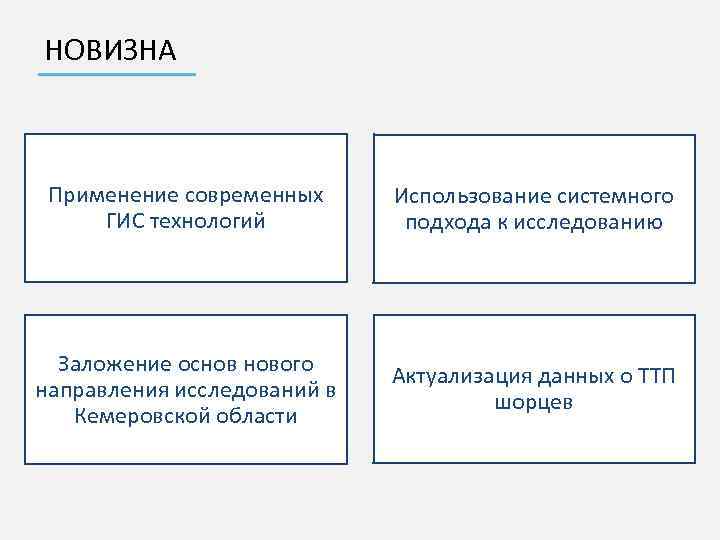 НОВИЗНА Применение современных ГИС технологий Использование системного подхода к исследованию Заложение основ нового направления