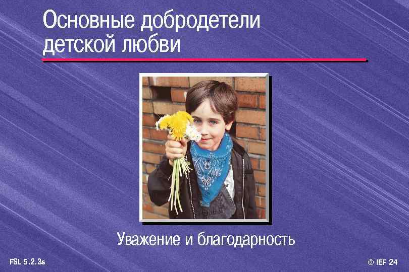 Основные добродетели детской любви Уважение и благодарность FSL 5. 2. 3 s © IEF