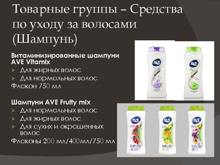Товарные группы – Средства по уходу за волосами (Шампунь) Витаминизированные шампуни AVE Vitamix Ø