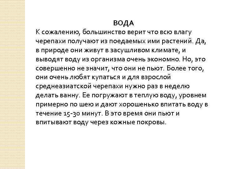 ВОДА К сожалению, большинство верит что всю влагу черепахи получают из поедаемых ими растений.